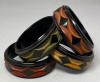 BB38 geometric carved overdyed bakelite bangles